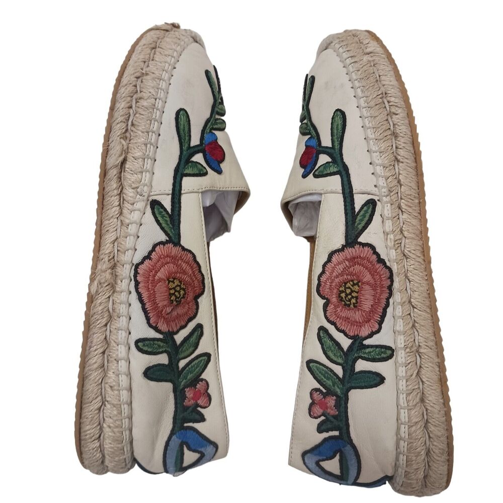 Gucci Leather Espadrille Sz 8.5‎ Ivory Red Floral Embroidered PILAR NAPA Ophelia - Picture 3 of 16